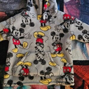 Disney Gray Fleece Mickey Mouse Hoodie with Red & Yellow Accents